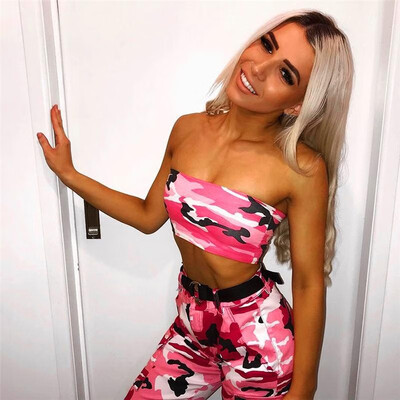 

New Sexy Women Camouflage Crop Top Strapless Tube Tops Bra Vest Casual Summer Camis Tank Tops