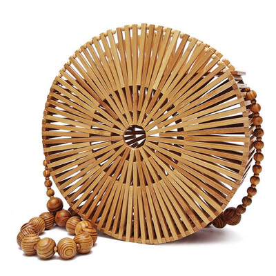 

Fashion Women Round Bamboo Handbag Summer Woody Basket Beach Bags Bohemian Crossbody SHoulder Bags 2019 Hot