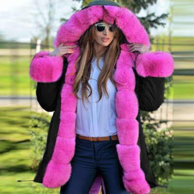 

Roseonmyhand Womens Faux Fur Winter Jacket Parka Hooded Coat Fishtail Long Sleeves Overcoat