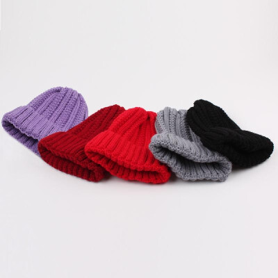 

Winter Warm Hat Unisex Women Men Knitted Beanie Solid Color Ribbed Knit Cap