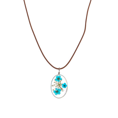 

Women Natural Dry Flower Statement Pendant Leather Chain Long Necklace Jewelry