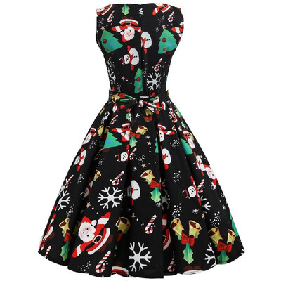 

C17 Cross-border Christmas Series Explosion Retro Hepburn Wind 50S60S Waist Large Size Womens Print Dress black