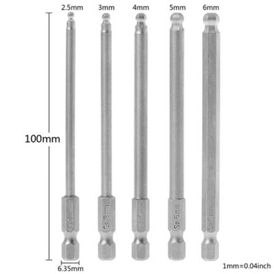 

5x 14 Hex Shank 100mm Magnetic Ball End Hexagon Screwdriver Bits Drill Tool V1