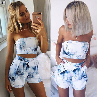 

Roseonmyhand Women Ladies Prints Off Shoulder Top Shirt Blouse Shorts Pant 2PCS Set