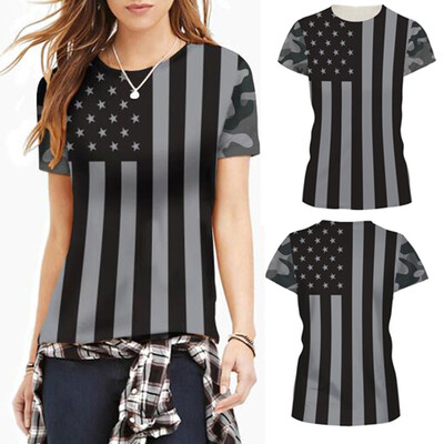 

Nomeni Fashion Women Stripe America Flag Printed O-Neck Short Sleeve Tops Blouse