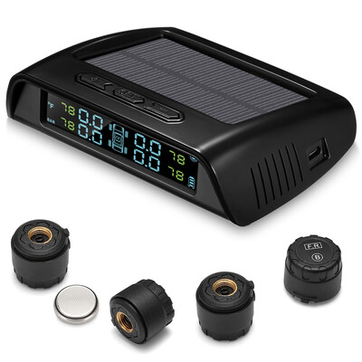 

ZEEPIN C200 Tire Pressure Monitoring System Solar TPMS Universal Real-time Tester LCD Screen with 4 External Sensors
