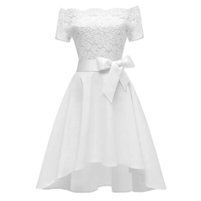 

Classic Women Lace Dress Sexy Boat Neck Female Party Prom Front Short Back Long A-line Dress