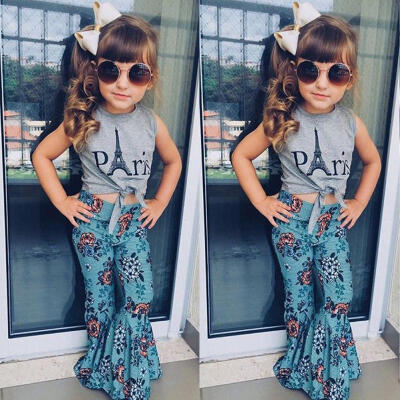 

Newborn Kid Baby Girls Vest Tops T-shirtWide Leg Floral Pants Outfits Clothes