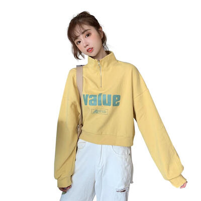 

Fashion Women Zipper Print Long Sleeve Half High Collar Autumn Sweatshirt