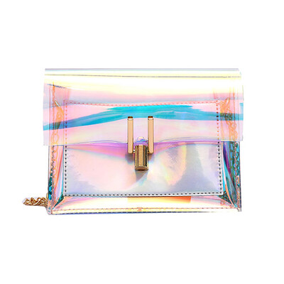 

Women Transparent Bag Clear PVC Jelly Small Tote Messenger Bags Laser Holographic Shoulder Bags Female Lady Femme Bandoulier YL