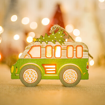 

〖Follure〗Christmas Decor Ornament LED Car Shape Luminous Wooden House Mall Window Green