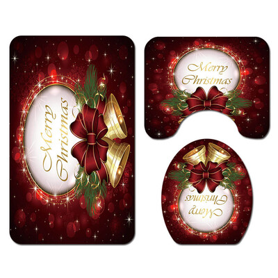 

Santa Claus Bathroom Mat Lid Toilet Cover Rugs Set Christmas Home Decorstion