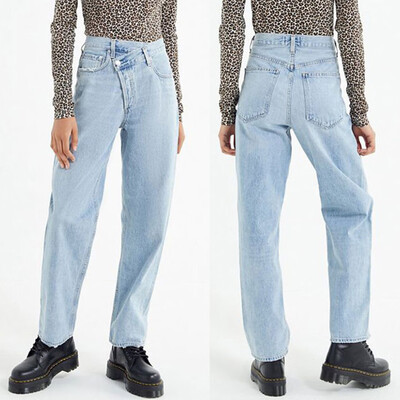 

〖Follure〗Fashion Womens Loose Pocket Button Zipper Slim Fit Straight Casual Jeans Pants