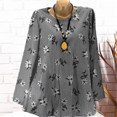 

Starmoon Womens Printing Loose Long Sleeve Round Neck Casual Shirt Blouse
