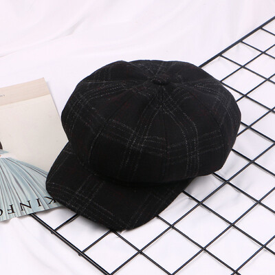 

2019 Lin Shanshan Plaid Octagon Hat Lady Spring&Autumn Sun Hat Travel Sun Beret Painter Hat