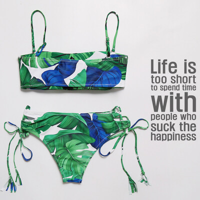 

Saidsome Women Swimwear Bikini Set Print Leaves Push-Up Padded Bathing Swimsuit Beachwear