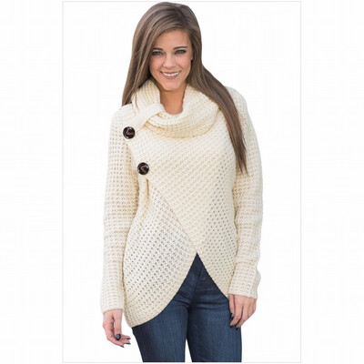 

Round neck long sleeve button pullover knitted sweater womens