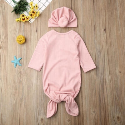 

2Pcs Newborn Baby Boy Girl Swaddle Blanket Autumn Spring Long Sleeve Sleeping Swaddle Muslin Wrap Blanket Hat Set