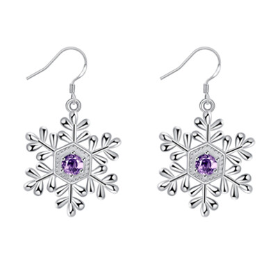 

New Mode Style Silver Color Fashion Earring Purple Zircon Snowflake Drop Earrings For Women Jewelry Christmas Gifts
