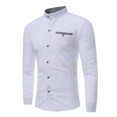 

Casual Stand Collar Long Sleeve Shirt Simple Lattice Decorative Single Breasted Shirt For Men
