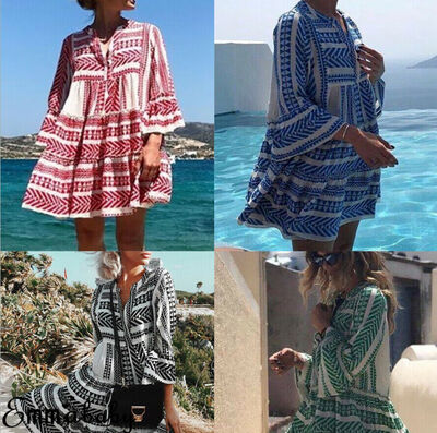 

Women Summer Boho Short Mini Dress Evening Cocktail Party Beach Dress Sundress