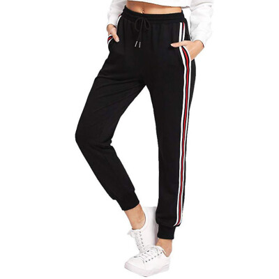 

Tailored Women High Waist Harem Pants Women Stripe Elastic Waist Stripe Casual Pants