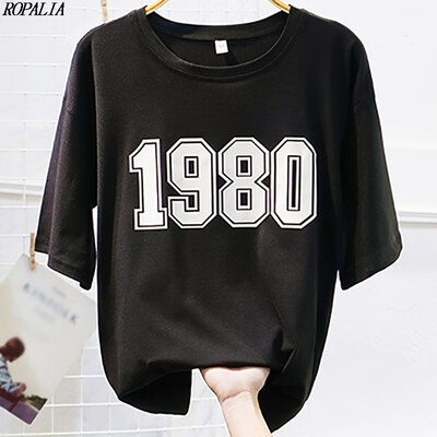 

Womens Round Neck Numbers Print Short Sleeve T-Shirt Simple Loose Korean Style Casual T-Shirts Tops