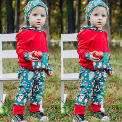 

Newborn Toddler Baby Boy Xmas Clothes Hooded Tops Long Pants Trouser Outfits Set