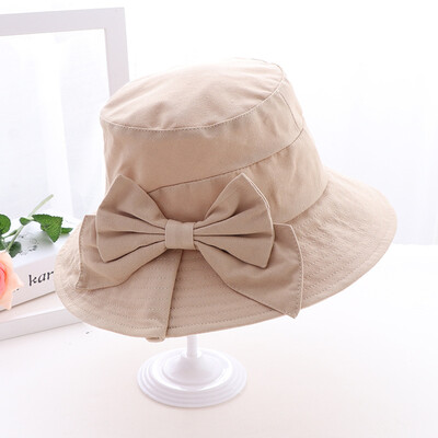 

New summer Korean bow-knot folded hat with foldable cotton&linen hat sunshade basin hat for ladies