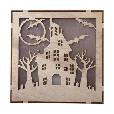 

Wooden Halloween Square Pendant LED Light Festival Home Decoration Craft