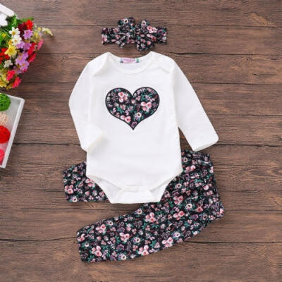 

Newborn Infant Baby Girl Boy Long Sleeve Tops Romper Floral Print Pants Outfits Autumn Spring Clothes Set