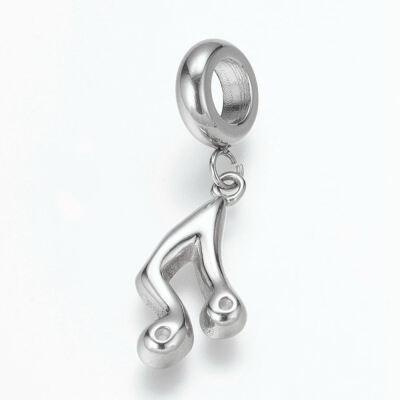 

304 Stainless Steel European Dangle Beads Large Hole Pendants Musical Note Antique Silver 29mm Hole 5mm Pendant 19x10x2mm