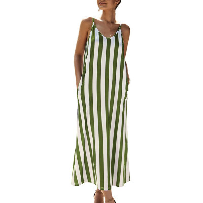 

Summer new striped hanging bandwidth loose V-neck dress
