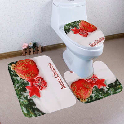 

Toponeto 3PCS Christmas Bathroom Non-Slip Pedestal Rug Lid Toilet Cover Bath Mat Set