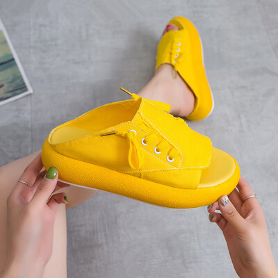 

Strap-on slipper cloth slipper thick-soled muffin heel sandals for outdoor wear in summer