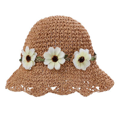 

Chic Summer Kids Floral Decor Straw Hats Children Beach Baby Girls Sunhat