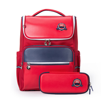 

Xiao Yang YANG childrens school bag ultra light waterproof weight loss student casual shoulder bag set pencil bag stationery bag bright red