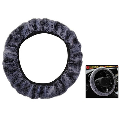 

1pc Grey Car Auto Steering Wheel Cover Faux Rabbit Fur Winter Warm For 37-39cm