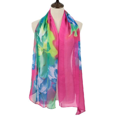 

New Fashion Women Scarf Chiffon Floral Print Contrast Color Block Long Spring Autumn Pashmina