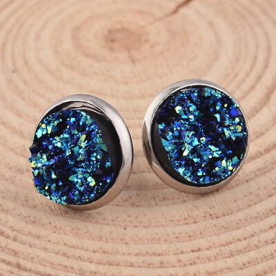 

Flat Round 304 Stainless Steel Druzy Resin Ear Studs DarkTurquoise 14x7mm Pin 07mm
