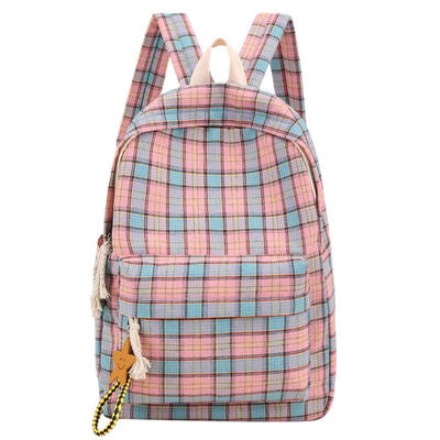 

Plaid Travel Backpacks Women Knapsack School Bags Canvas Large Rucksack
