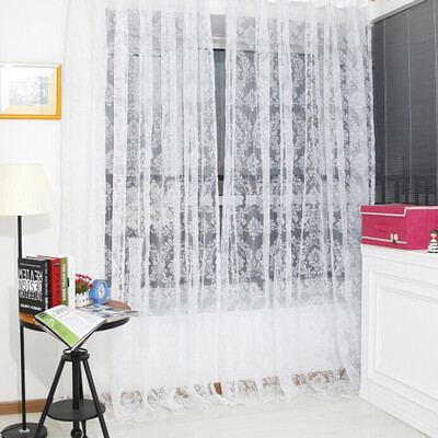 

Flocking Floral Tulle Curtain Printed Window Door Curtain for Living Room