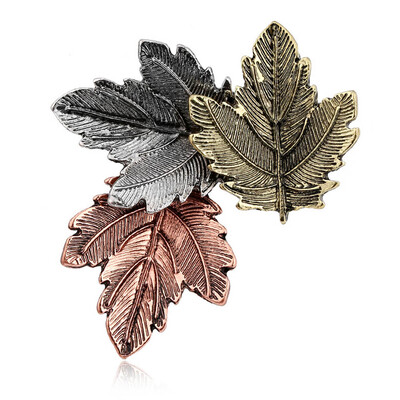 

2 Pcs Simple Female Fashion Jewelry Brooch Female Tri-color Maple Leaf Brooch Retro Exaggerated&Emptied Anti Brooch