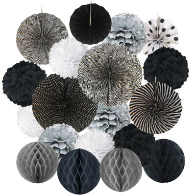 

19Pcs Hanging Paper Fan Flower Pom Honeycomb Ball Wedding Party Festival Decor