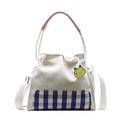 

Cute Cartoon Plaid Handbag Women Pleated Shoulder Messenger Canvas Bags
