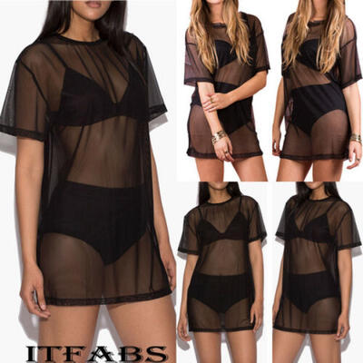 

Sexy Women Summer Beach Dress Swimwear Black Mesh Bikini Cover Up Bathing Suit