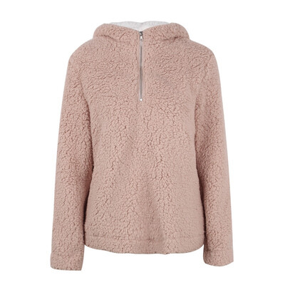 

Autumn And Winter Zipper Pocket High Collar Womens Shirt Sweater Plush Solid Color Hooded Long-sleeved Sweater