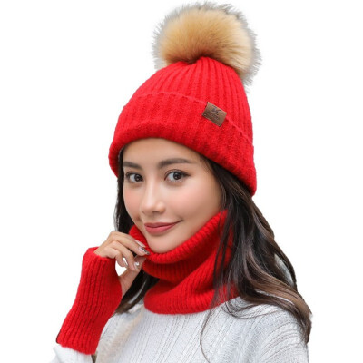 

Hat woman winter scarf gloves three-piece Korean version joker style knitted hat warm ear protection lovely woollen hat