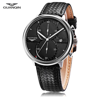 

GUANQIN GS19014 Men Quartz Watch Working Sub-dial Date 3ATM Genuine Leather Band Wristwatch