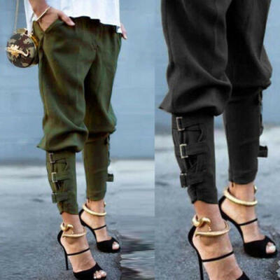 

Womens High Waist Casual Drawstring Elastic Long Pants Ladies Pencil Trouser AU